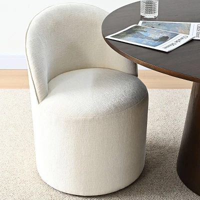 Rolling Barrel Dining Chair, Modern Armless Upholstered Accent Chair With Casters For Kitchen, Home Office, Or Dining Room-Maison Boucle 1 Rolling Barrel Dining Chair, Modern Armless Upholstered Accent Chair With Casters For Kitchen, Home Office, Or Dining Room-Maison Boucle