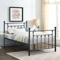 VECELO Twin/Full/Queen Metal Platform Bed Frame With Headboard And Footboard, Industrial Bed Frame, No Box Spring Needed, Storage Space
