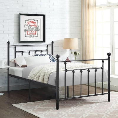 VECELO Twin/Full/Queen Metal Platform Bed Frame With Headboard And Footboard, Industrial Bed Frame, No Box Spring Needed, Storage Space 1 VECELO Twin/Full/Queen Metal Platform Bed Frame With Headboard And Footboard, Industrial Bed Frame, No Box Spring Needed, Storage Space