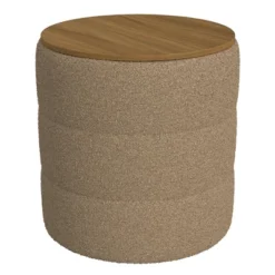 HomePop Channeled Boucle Storage Ottoman With Wood Top No Assembly Required