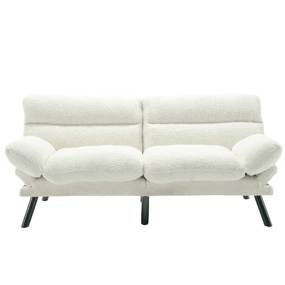 70" Convertible 2-Seater Sleeper Sofa Bed,Modern White Teddy Fabric Couch With Metal Legs For Small Space Living Room Apartment-Baofuwish 4 70" Convertible 2-Seater Sleeper Sofa Bed,Modern White Teddy Fabric Couch With Metal Legs For Small Space Living Room Apartment-Baofuwish - Image 4