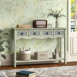 Costway Farmhouse Console Table 48'' Entryway Table With 2 Drawers & Open Storage Shelf