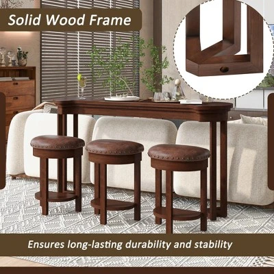 ORRD 4-Piece Bar Table Set With 3 PU Stools, Solid Wood Counter Height Dining Set For Kitchen, Living Room & Small Spaces,Espresso 1 ORRD 4-Piece Bar Table Set With 3 PU Stools, Solid Wood Counter Height Dining Set For Kitchen, Living Room & Small Spaces,Espresso