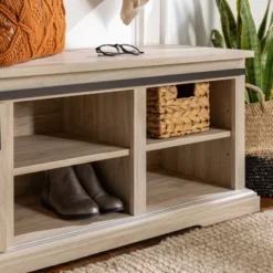 48" Transitional Sliding Door Wood And Metal Bench - Saracina Home -Baxton Studio Sale Shop GUEST 00a99006 dc6a 4e1a 8f27 fcc106c29cdb