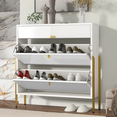 39" Modern Freestanding Shoe Cabinet With 2 Flap Drawers And 1 Slide Drawer - ModernLuxe 1 39" Modern Freestanding Shoe Cabinet With 2 Flap Drawers And 1 Slide Drawer - ModernLuxe