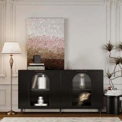 Modern Accent Storage Cabinet With 4 Doors, Wooden Sideboard Buffet Cabinet, Entertainment Center Media Console Table For Kitchen Living Room Entryway 1 Modern Accent Storage Cabinet With 4 Doors, Wooden Sideboard Buffet Cabinet, Entertainment Center Media Console Table For Kitchen Living Room Entryway