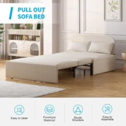 Mjkone Twin Size Sofa Bed, 2 In 1 Convertible Linen Loveseat Sleeper Sofa Couch With Cushions -Baxton Studio Sale Shop GUEST 017d108f 55ba 4eb9 88b5 08834ea0f0b9