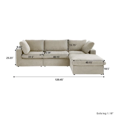 WJShome 4Piece Sectional Sofa Couch,120.45" Down Filled Cloud Modular Couch With Storage Ottoman 5 WJShome 4Piece Sectional Sofa Couch,120.45" Down Filled Cloud Modular Couch With Storage Ottoman - Image 5