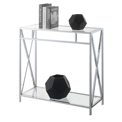 Oxford Chrome Glass Hall Table With Shelf Glass/Chrome - Breighton Home: Entryway Furniture With Geometric Design 2 Oxford Chrome Glass Hall Table With Shelf Glass/Chrome - Breighton Home: Entryway Furniture With Geometric Design - Image 2