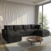 Cloud Couch Modular Sectional Sofa, 134" U Shaped Couch For Livingroom, Oversized Convertible Wide Seater With 2 Ottomans Living Room Set,Black
