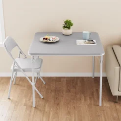 3-Piece Folding Dining Table Set For 2 – Gray Faux Leather Tabletop With 2 Padded Chairs, Space-Saving Modern Square Kitchen & Dining Table -Baxton Studio Sale Shop GUEST 02319f81 fa14 4e58 9177 8c4098d4d8b4