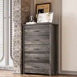 Traditional 4-Piece Queen Bed Set With USB Charging Headboard, 2 Nightstands And 5-Drawer Dresser For Master Bedroom-Cuddlewood -Baxton Studio Sale Shop GUEST 0266be48 b134 4f22 8648 670770bcd336