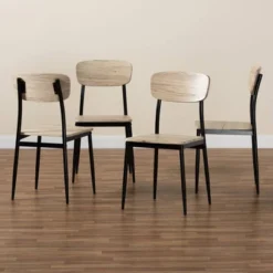 4pc Honore Wood And Metal Dining Chair Set Light Brown/Black - Baxton Studio -Baxton Studio Sale Shop GUEST 027cee15 274e 4b03 bb15 09863401e059