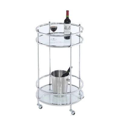 Royal Crest Bar Cart With Wheels Chrome - Breighton Home 2 Royal Crest Bar Cart With Wheels Chrome - Breighton Home - Image 2