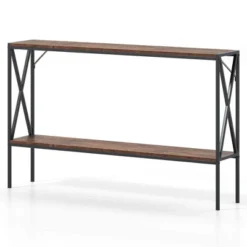 Costway Narrow Console Table 2-Tier Entryway Table With Storage 2 Support Bars Sofa Table Brown/White -Baxton Studio Sale Shop GUEST 02e3318d ef1c 4105 a10f 3e245387c448