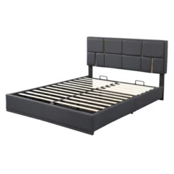 2-Pieces Bedroom Sets,Queen Size Upholstered Platform Bed With Hydraulic Storage System,Storage Ottoman With Metal Legs -Baxton Studio Sale Shop GUEST 034936e8 969d 425a 82ee 21a108423772