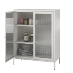 RealRooms Shadwick 2 Door Storage Cabinet-Fluted Glass Metal Locker -Baxton Studio Sale Shop GUEST 036f1995 7da8 4b7e aba3 e78e821c8833
