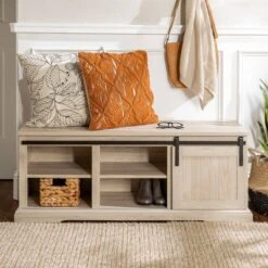 48" Transitional Sliding Door Wood And Metal Bench - Saracina Home -Baxton Studio Sale Shop GUEST 0374d25f b802 4d68 a352 732f96006f3e