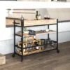 Flash Furniture Buckhead Distressed Light Oak Wood And Iron Kitchen Serving And Bar Cart With Wine Glass Holders