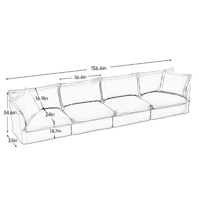 Slipcovered Sectional Sofa, 4 Seater Sofa With Removable Cover, Chenille Fabric Sectional Sofas, Deep Couch For Living Room-Cuddlewood 3 Slipcovered Sectional Sofa, 4 Seater Sofa With Removable Cover, Chenille Fabric Sectional Sofas, Deep Couch For Living Room-Cuddlewood - Image 3