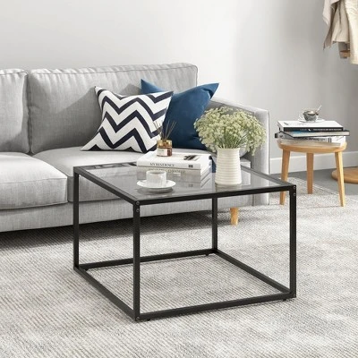 Tangkula Glass Coffee Table 27.5 Inch Modern Square Metal Frame Living Room Transparent 3 Tangkula Glass Coffee Table 27.5 Inch Modern Square Metal Frame Living Room Transparent - Image 3