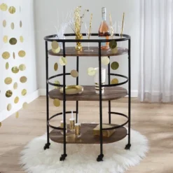 Honey-Can-Do 3 Tier Oval Bar Cart Walnut -Baxton Studio Sale Shop GUEST 04650eb1 ab13 4700 82ae e30339940514