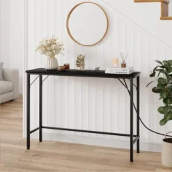 9.1" Narrow Console Table With Outlets, Behind Couch Table For Living Room -Baxton Studio Sale Shop GUEST 046e5c63 a406 47ed b88c 552264447b67