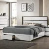 California King Pape Platform Bed With 2 Foot Drawers White/Metallic Gray - MiBasics: Contemporary Storage, No Box Spring Needed