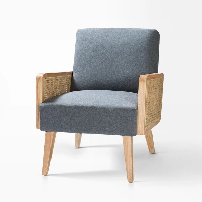 Chloé Cane Arm Chair With Wood Base Living Room Upholstered Accent Chair With Rattan Armrest | Karat Home 11 Chloé Cane Arm Chair With Wood Base Living Room Upholstered Accent Chair With Rattan Armrest | Karat Home - Image 11