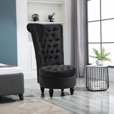 HOMCOM High Back Accent Chair, Upholstered Armless Chair, Retro Button-Tufted Royal Design With Thick Padding And Rubberwood Leg, Black 2 HOMCOM High Back Accent Chair, Upholstered Armless Chair, Retro Button-Tufted Royal Design With Thick Padding And Rubberwood Leg, Black - Image 2