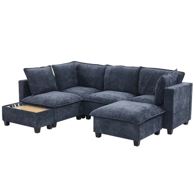 Whisen 90" U-shaped Sectional Sofa Modular Sofa Couch With A Movable Ottoman , A Coffee Table With Hidden Charging Devices 6 Whisen 90" U-shaped Sectional Sofa Modular Sofa Couch With A Movable Ottoman , A Coffee Table With Hidden Charging Devices - Image 6