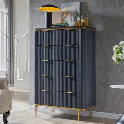 SinCiDo Modern Fluted Drawer Dresser, Gold Accents, Wood TV Stand & Storage Dressers Organizer For Bedroom, Living Room 3 SinCiDo Modern Fluted Drawer Dresser, Gold Accents, Wood TV Stand & Storage Dressers Organizer For Bedroom, Living Room - Image 3