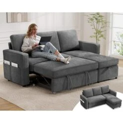Dyonery 81" Sleeper Sofa Bed With Pull Out Bed, L Shaped Couch Sectional Sleeper Sofa, Pull Out Couch With Reversible Storage Chaise -Baxton Studio Sale Shop GUEST 05e3109c 85ca 418e ac39 21ecde50c8ca