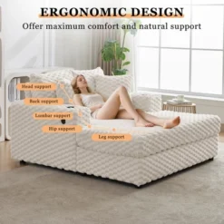 60" Oversized Plush Chaise Lounge W/ Pillows & Armrests - Convertible Sleeper Sofa Bed For LR/Bedroom, Modern Upholstered Reading Chair -Baxton Studio Sale Shop GUEST 06a490f5 8600 45a0 8b6f 9c374ee9451b