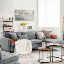 Costway Modular L-shaped Sectional Sofa With Reversible Chaise & 2 USB Ports Ash Grey