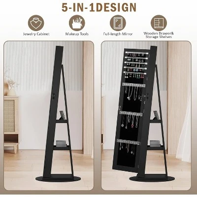 KWPZQEB 360° Swivel Jewelry Cabinet, Lockable Jewelry Organizer With Full-Length Mirror, Rear Storage Shelves, Jewelry Armoire For Bedroom 4 KWPZQEB 360° Swivel Jewelry Cabinet, Lockable Jewelry Organizer With Full-Length Mirror, Rear Storage Shelves, Jewelry Armoire For Bedroom - Image 4