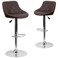 Emma And Oliver 2 Pack Contemporary Vinyl Bucket Seat Adjustable Height Barstool With Diamond Pattern Back And Chrome Base -Baxton Studio Sale Shop GUEST 0774725b 2aa5 4e8e 9d68 7356d1bb7c34