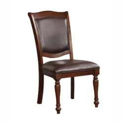 HOMES: Inside + Out Set Of 2 Junipera Traditional Side Chairs Brown Cherry/Espresso : Faux Leather, Wood Frame