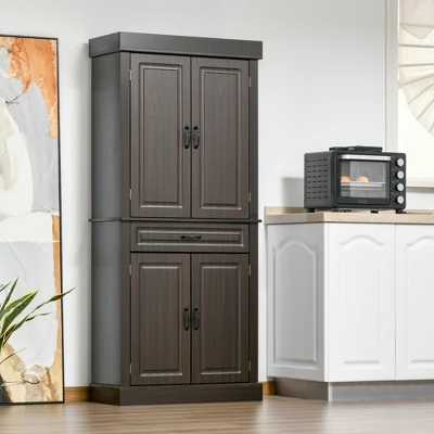 HOMCOM 71" Freestanding Kitchen Pantry With 4 Doors, And 2 Large Cabinets, Tall Storage Cabinet With Wide Drawer For Kitchen Dining Room 1 HOMCOM 71" Freestanding Kitchen Pantry With 4 Doors, And 2 Large Cabinets, Tall Storage Cabinet With Wide Drawer For Kitchen Dining Room