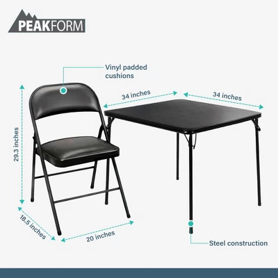 Peakform 5 Piece Folding Vinyl Tables And Chairs With Easy Cleaning And Storage For Home Use, Indoor Spaces, And Office, Black 2 Peakform 5 Piece Folding Vinyl Tables And Chairs With Easy Cleaning And Storage For Home Use, Indoor Spaces, And Office, Black - Image 2