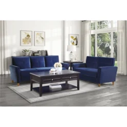 Dunleith Modern Contemporary Velvet Tufted Loveseat In Blue And Walnut - Lexicon -Baxton Studio Sale Shop GUEST 0a130eef 2622 4d3e 8754 45a5e99c7658