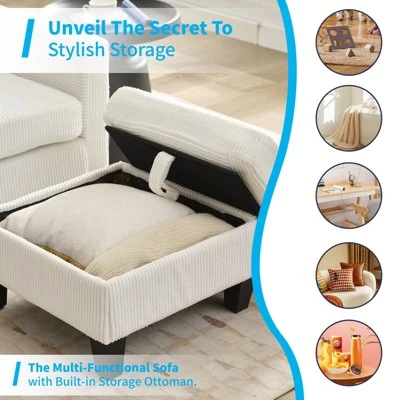 Mjkone 76" Convertible L-Shaped Sectional Sofa With Storage Ottoman,Corduroy 3-Seater Couch 7 Mjkone 76" Convertible L-Shaped Sectional Sofa With Storage Ottoman,Corduroy 3-Seater Couch - Image 7