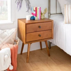 Greenberg 2 Drawer Mid-Century Modern Solid Wood Nightstand - Saracina Home -Baxton Studio Sale Shop GUEST 0ab00fce 2d06 4b50 ab37 32e2ce51576f