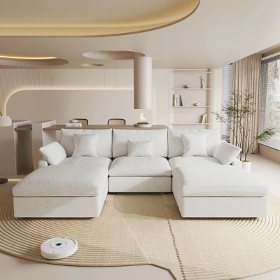 Cloud Couch Modular Sectional Sofa,119.29" U Shaped Couch, Oversized Down Filled Convertible Wide Seater,3 Seater With 2 Ottomans For Living Room Set 15 Cloud Couch Modular Sectional Sofa,119.29" U Shaped Couch, Oversized Down Filled Convertible Wide Seater,3 Seater With 2 Ottomans For Living Room Set - Image 15