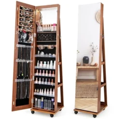 Tangkula 64" Jewelry Organizer Lockable Jewelry Cabinet Armoire W/ Mirror & LED Lights -Baxton Studio Sale Shop GUEST 0b481253 1ead 4841 8596 84e0711949c1