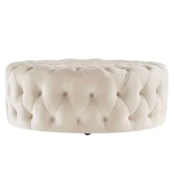 Beekman Place Velvet Button Tufted Round Cocktail Ottoman - Inspire Q -Baxton Studio Sale Shop GUEST 0ba15416 dfbe 4201 9742 fcbd2b118c1f