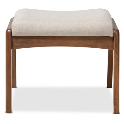 Roxy Mid-Century Modern Wood Finish And Fabric Upholstered Ottoman Light Beige/Walnut Brown - Baxton Studio 1 Roxy Mid-Century Modern Wood Finish And Fabric Upholstered Ottoman Light Beige/Walnut Brown - Baxton Studio