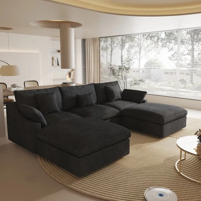 Cloud Couch Modular Sectional Sofa,119.29" U Shaped Couch, Oversized Down Filled Convertible Wide Seater,3 Seater With 2 Ottomans For Living Room Set 1 Cloud Couch Modular Sectional Sofa,119.29" U Shaped Couch, Oversized Down Filled Convertible Wide Seater,3 Seater With 2 Ottomans For Living Room Set