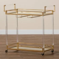 Savannah Metal And Glass Wine Cart Gold/Clear - Baxton Studio -Baxton Studio Sale Shop GUEST 0c5d8a5a bd99 42d9 82d6 ee43a13a79f4