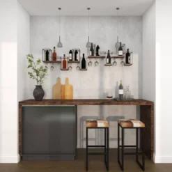 Metal Geometric 7 Bottle Wall Wine Rack With 5 Glass Holder Slots Black - Olivia & May -Baxton Studio Sale Shop GUEST 0c6662aa cae2 450a 9fbc 226b6e733d0f